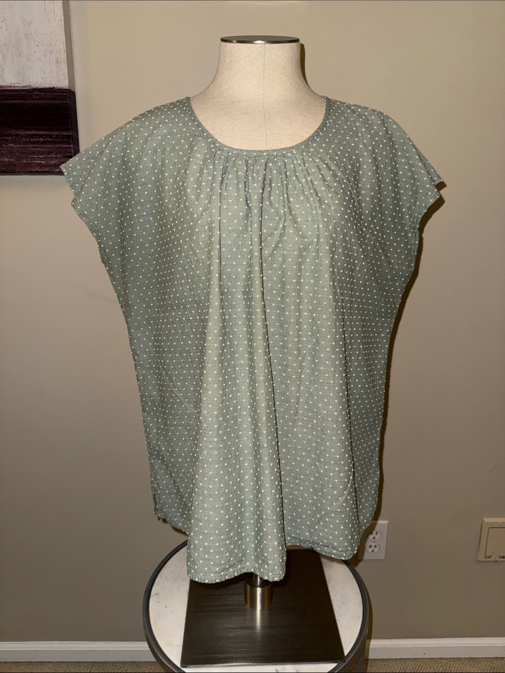Caslon Sage Green Dot Cap Sleeve Blouse